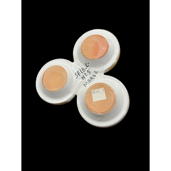 Moroccan Spice Tagine Trio Spice Holder Vintage Handmade Yellow and Blue Ceramic - Picture 6 of 8